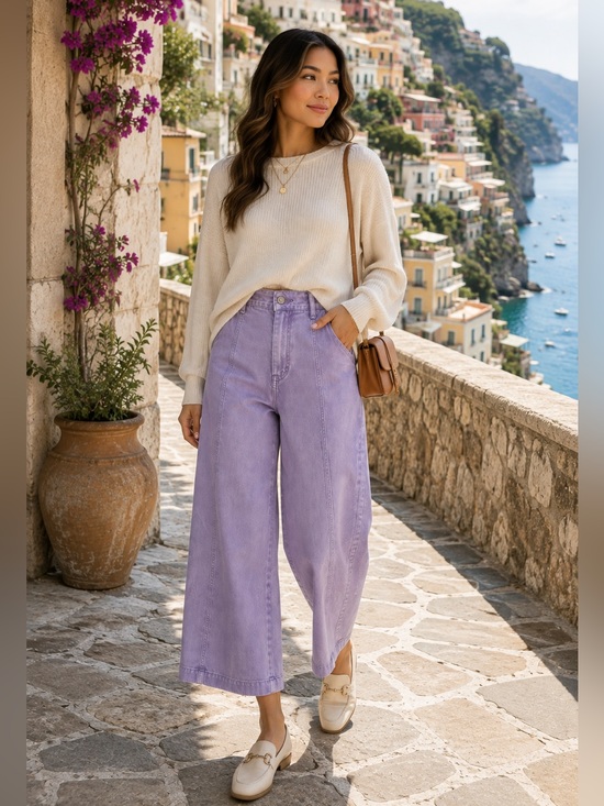 Zenana Outfitters Denim - Zenana High-Waisted Wide Leg Crop Denim – Lavender